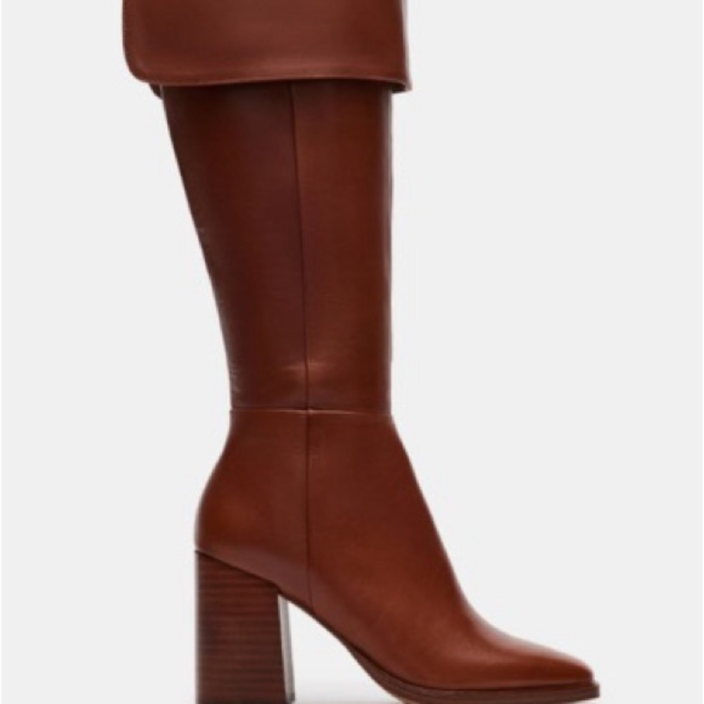 Steve Madden Sierra Cognac Brown Leather Heeled Cuffed Boots Size 6.5 M
